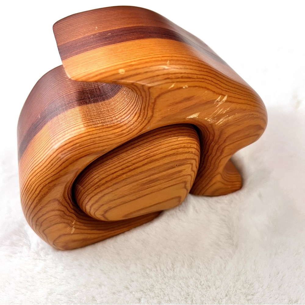 Vintage Handcrafted Native Redwood Rabbit Jewelry Box Puzzle